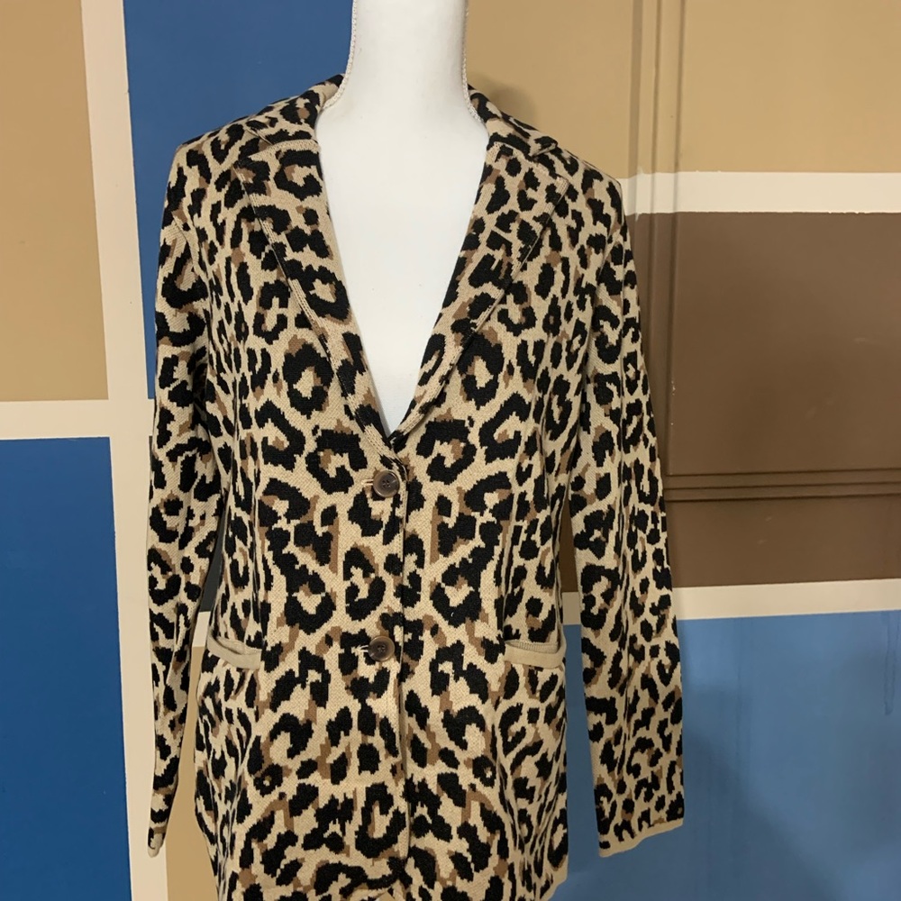 SOLD!!JCREW LEOPARD PRINT SWEATER BLAZER - Picture 2 of 9